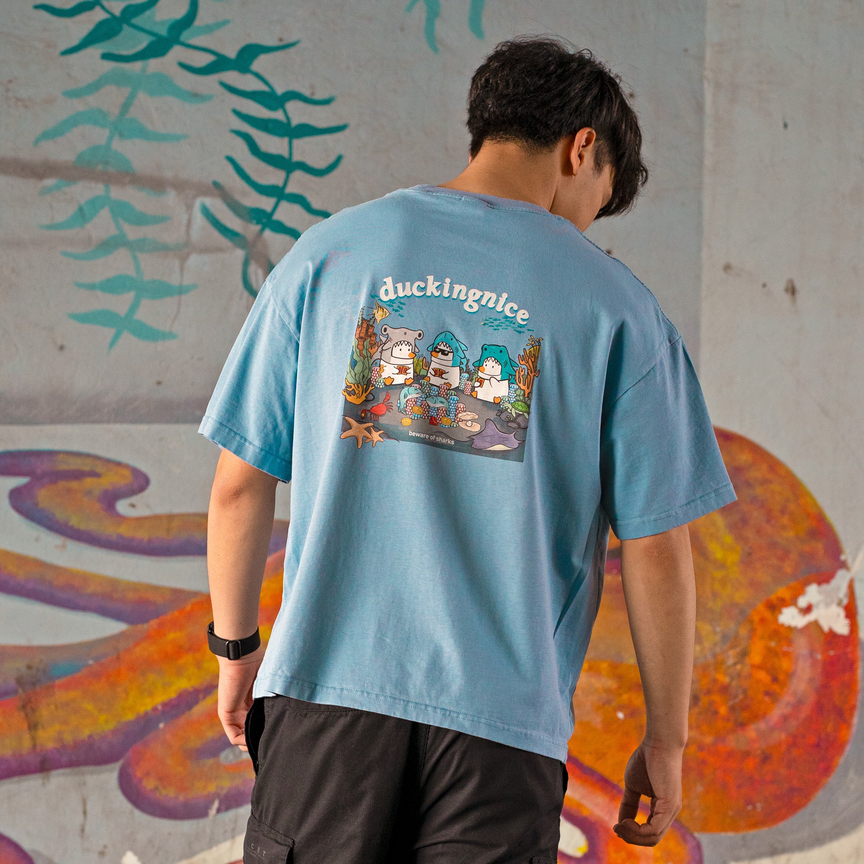 "POKER SHARKS DUCK" SHIRT BLUE